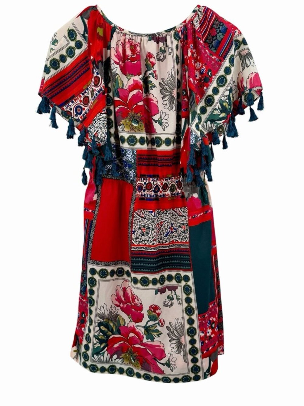 VANESSA VIRGINIA ANTHROPOOOGIE Women’s Red Boho Tassel Sleeve Dress XS - Picture 7 of 7